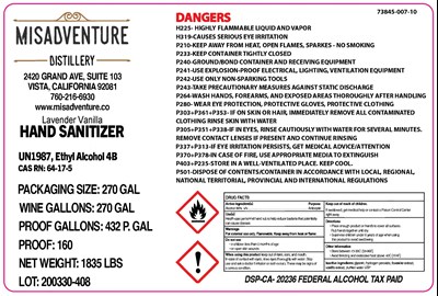 Container Label (Misadventure Sanitizer 270gal Lavender Vanilla)